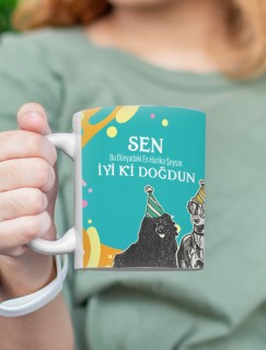 Kutlama Mesajlı Doğum Günü Hediyesi Kaplama Beyaz Porselen Kupa Bardak