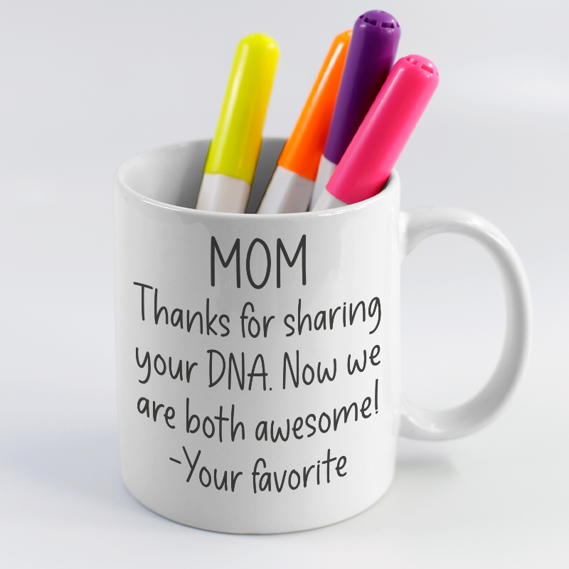 Mom Thanks DNA Esprili Beyaz Porselen Kupa Bardak