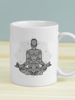 Yoga ve Mandala Tasarımlı Beyaz Porselen Kupa Bardak