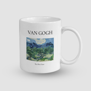 Van Gogh The Olive Trees Tasarımlı Beyaz Porselen Kupa Bardak