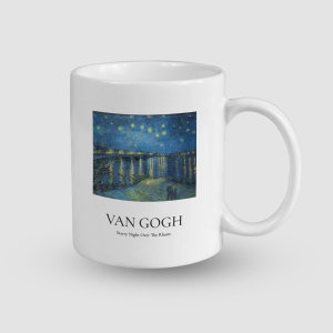 Van Gogh Yıldızlı Gece Tasarımlı Beyaz Porselen Kupa Bardak