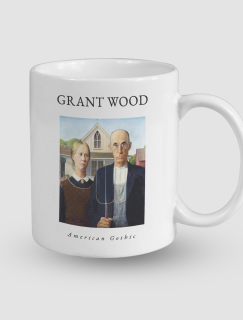 Grant Wood American Gothic Tasarımlı Beyaz Porselen Kupa Bardak