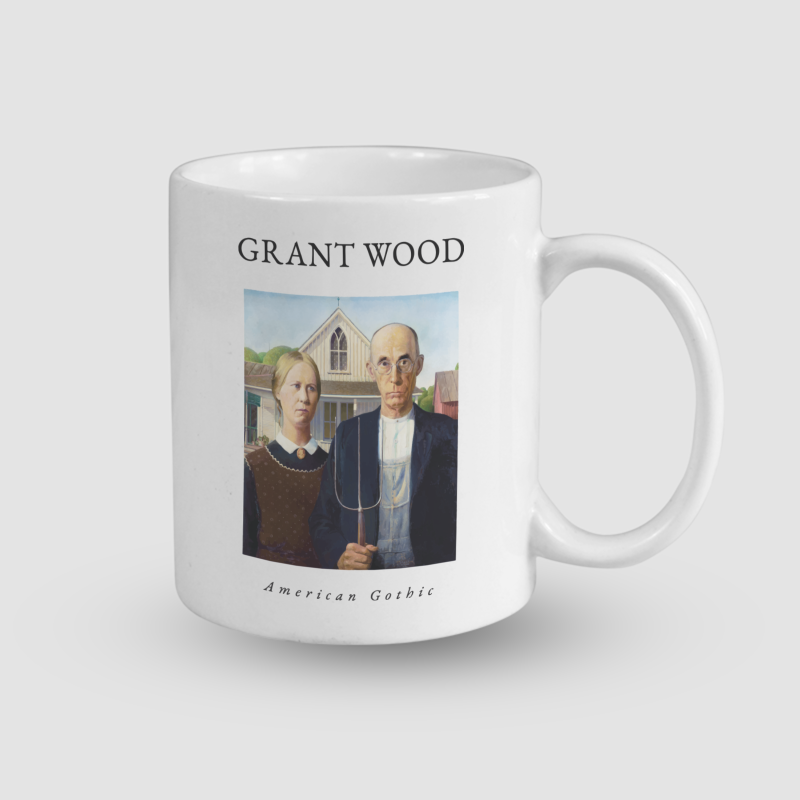 Grant Wood American Gothic Tasarımlı Beyaz Porselen Kupa Bardak