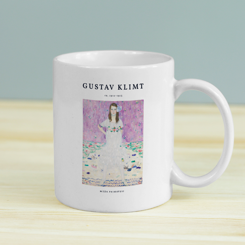 Gustav Klimt Mäda Primavesi (1912-1913) Tasarımlı Beyaz Porselen Kupa Bardak