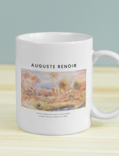 Pierre-Auguste Renoir Tablosu Uzaktan Denizle Oturan Kadın Tasarımlı Beyaz Porselen Kupa Bardak