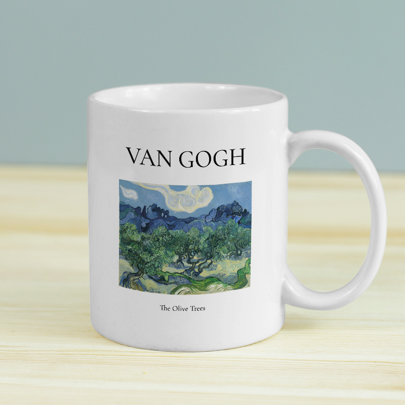 Van Gogh The Olive Trees Tasarımlı Beyaz Porselen Kupa Bardak