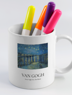 Van Gogh Yıldızlı Gece Tasarımlı Beyaz Porselen Kupa Bardak