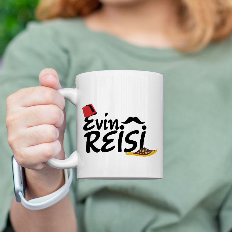 Evimin Reisi Yazılı Beyaz Porselen Kupa Bardak