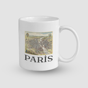 Eski Paris Haritası Tasarımlı Beyaz Porselen Kupa Bardak