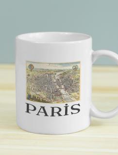 Eski Paris Haritası Tasarımlı Beyaz Porselen Kupa Bardak