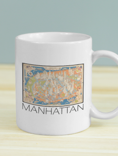 Manhattan Şehir Merkezi Haritası Tasarımlı Beyaz Porselen Kupa Bardak