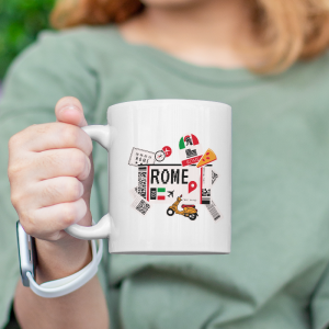Roma Yolcusu Tasarımlı Beyaz Porselen Kupa Bardak