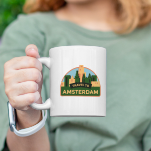 Travel to Amsterdam Yazılı Beyaz Porselen Kupa Bardak