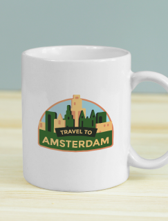 Travel to Amsterdam Yazılı Beyaz Porselen Kupa Bardak
