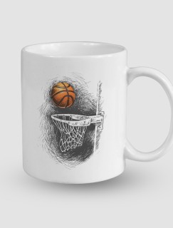 Basketbol Topu ve Pota Tasarımlı Beyaz Porselen Kupa Bardak