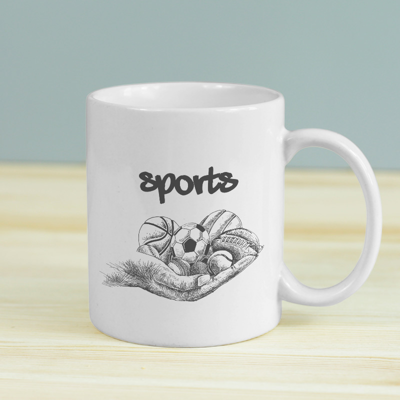 Siyah Beyaz Sports Tasarımlı Beyaz Porselen Kupa Bardak