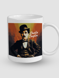 Charlie Chaplin Tasarımlı Beyaz Porselen Kupa Bardak
