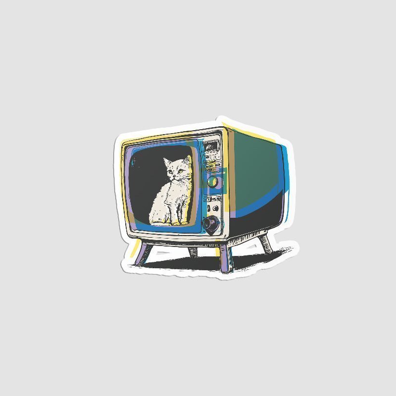 Retro TV Cat Tasarımlı Laptop Sticker