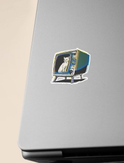 Retro TV Cat Tasarımlı Laptop Sticker