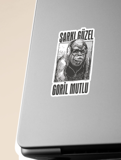 Müzik Güzel Goril Mutlu Yazılı Laptop Sticker