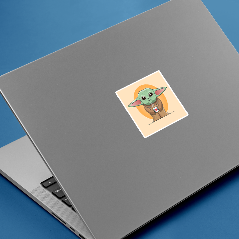 Kahve İçen Yoda Tasarımlı Laptop Sticker