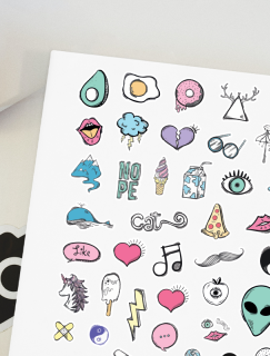 Olağandışı Emojiler Tasarımlı A4 Kağıt 45'li Laptop Sticker Seti