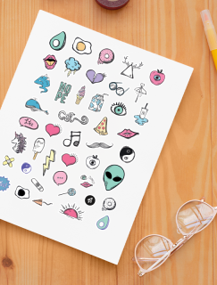 Olağandışı Emojiler Tasarımlı A4 Kağıt 45'li Laptop Sticker Seti