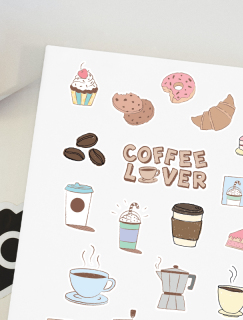 Coffee Lover Tasarımlı A4 Kağıt 19'lu Laptop Sticker Seti