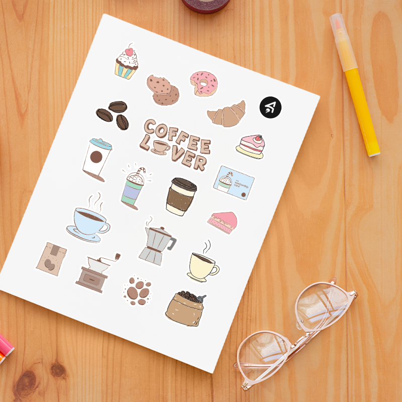 Coffee Lover Tasarımlı A4 Kağıt 19'lu Laptop Sticker Seti