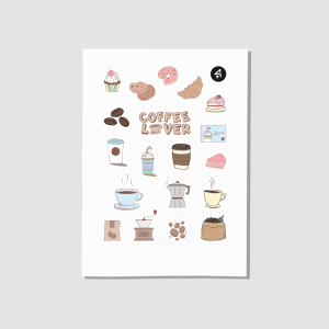 Coffee Lover Tasarımlı A4 Kağıt 19'lu Laptop Sticker Seti