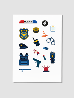 Polis Olay Yerinde Tasarımlı A4 Kağıt 16'lı Çocuk Sticker Seti