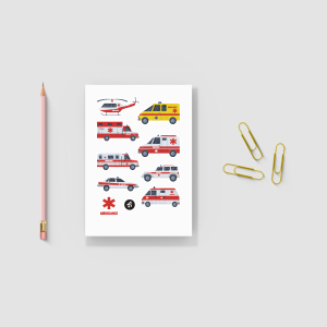 Ambulanslar Tasarımlı A4 Kağıt 9'lu Çocuk Sticker Seti