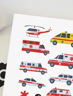 Ambulanslar Tasarımlı A4 Kağıt 9'lu Çocuk Sticker Seti