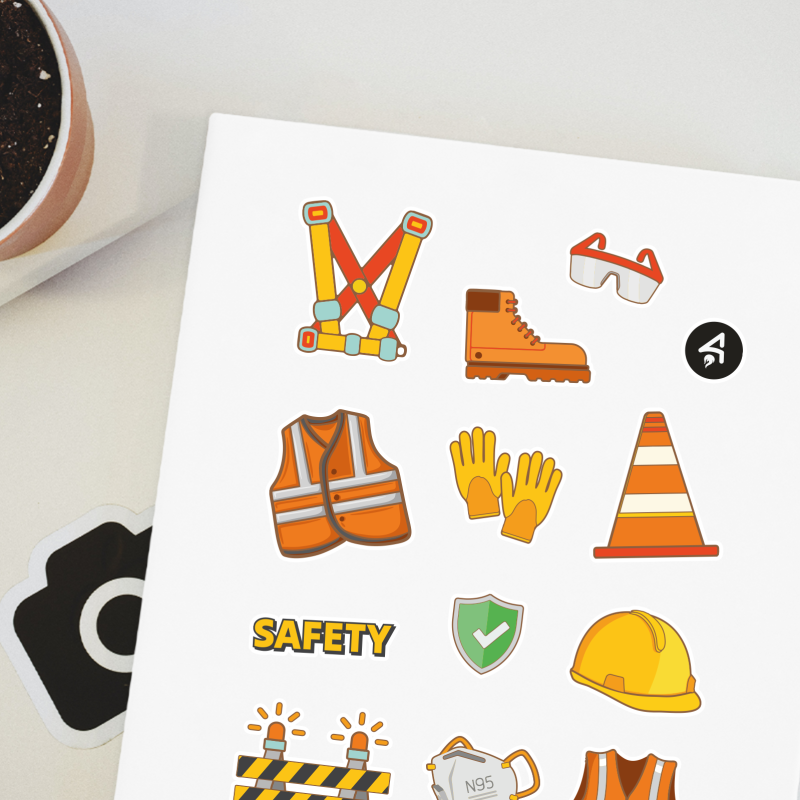 İş Güvenliği Tasarımlı A4 Kağıt 12'li Çocuk Sticker Seti