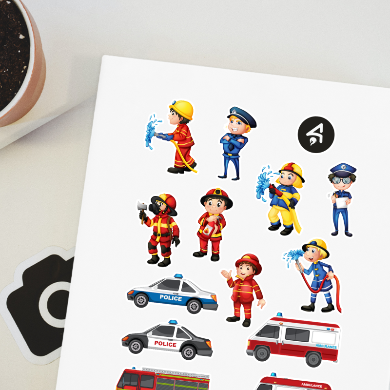 İtfaiyeciler Tasarımlı A4 Kağıt 13'lü Çocuk Sticker Seti