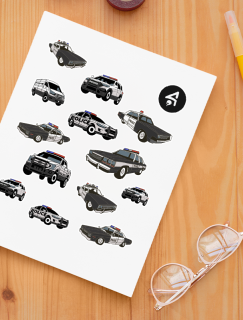 Polis Arabaları Tasarımlı A4 Kağıt 13'lü Çocuk Sticker Seti
