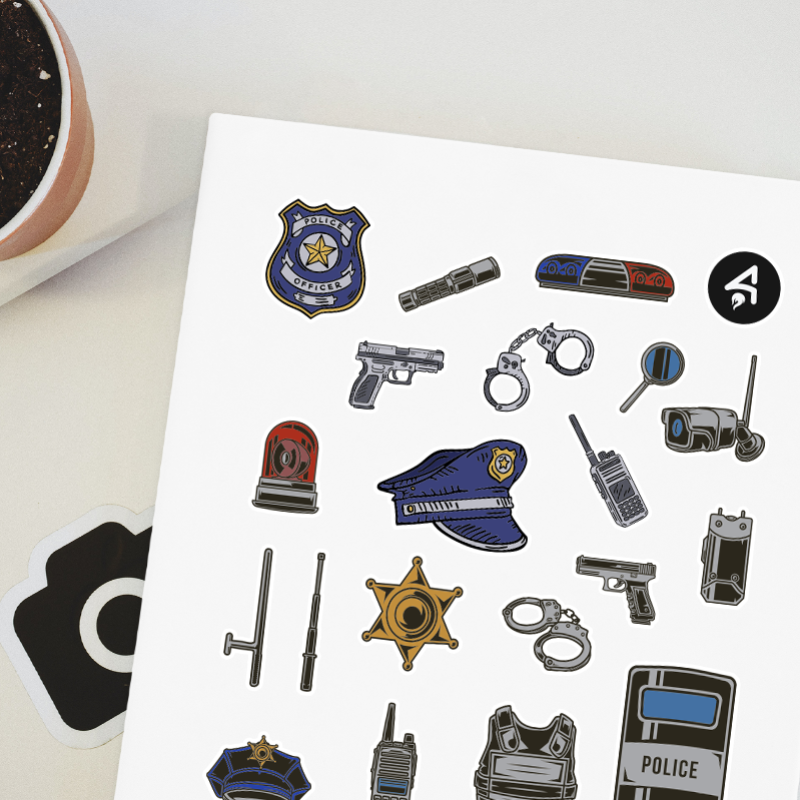 Polis Ekipmanları Tasarımlı A4 Kağıt 20'li Çocuk Sticker Seti