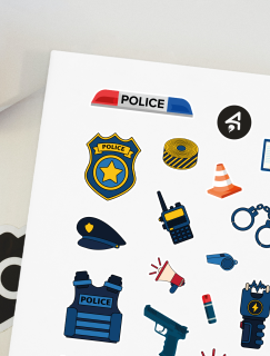Polis Olay Yerinde Tasarımlı A4 Kağıt 16'lı Çocuk Sticker Seti