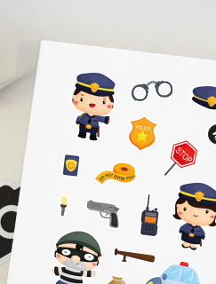 Sevimli Polisler Tasarımlı A4 Kağıt 15'li Çocuk Sticker Seti