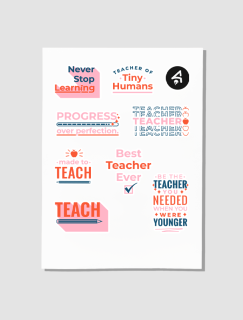 Öğretmenler Tasarımlı A4 Kağıt 8'li Yetişkin Sticker Seti