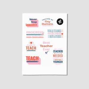 Öğretmenler Tasarımlı A4 Kağıt 8'li Yetişkin Sticker Seti