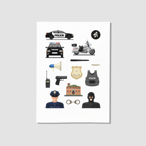 Polis Araçları Tasarımlı A4 Kağıt 14'lü Yetişkin Sticker Seti