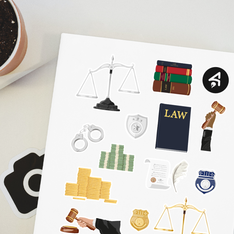 Avukatlık ve Hukuk Temalı A4 Kağıt 13'lü Sticker Seti
