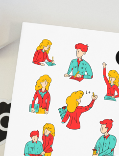 Çalışan Öğretmenler Tasarımlı A4 Kağıt 7'li Yetişkin Sticker Seti