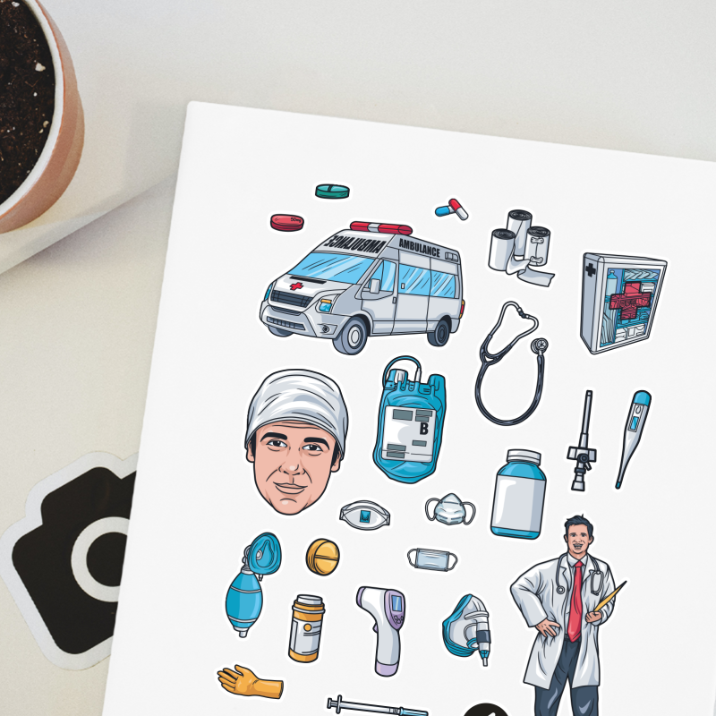 Doktorun Dünyası Tasarımlı A4 Kağıt 24'lü Yetişkin Sticker Seti