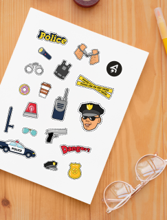 Polisin Dünyası Tasarımlı A4 Kağıt 18'li Yetişkin Sticker Seti