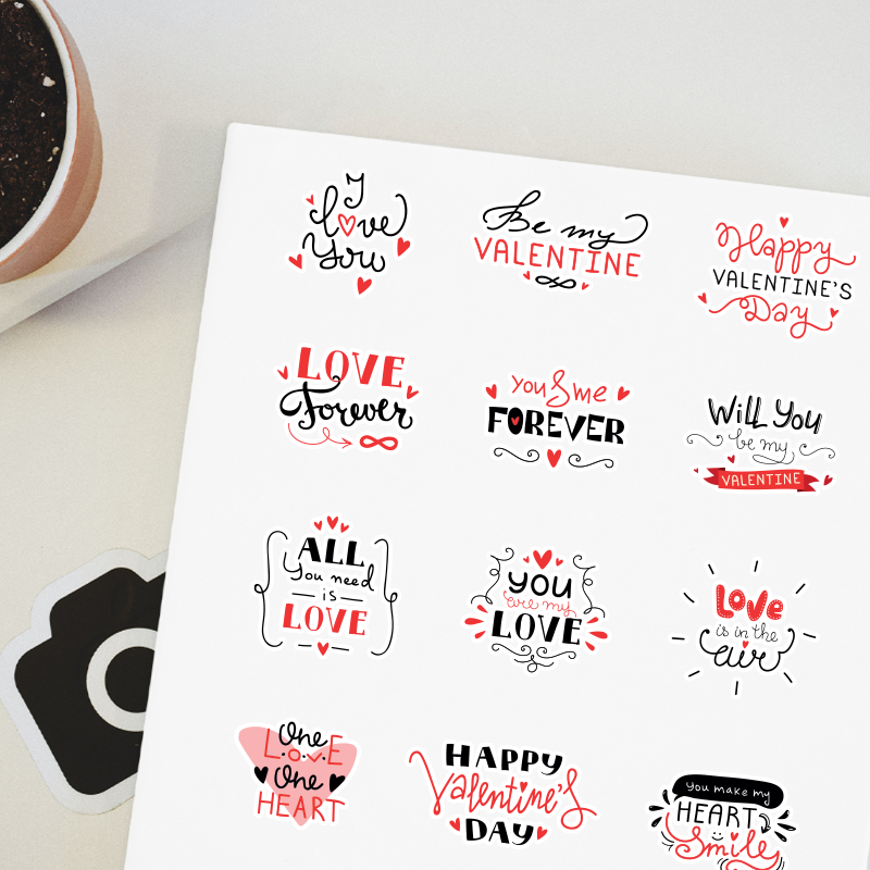 Sevgi Mesajları Tasarımlı A4 Kağıt 12'li Yetişkin Sticker Seti