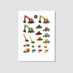 İş Makineleri Tasarımlı A4 Kağıt 19'lu Çocuk Sticker Seti