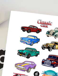 Klasik Otomobiller A4 Kağıt 10'lu Yetişkin Sticker Seti
