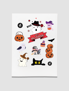 Halloween Sevimli Hayaletler Tasarımlı Tek Sayfa 12 Parça Çocuk Stickerı